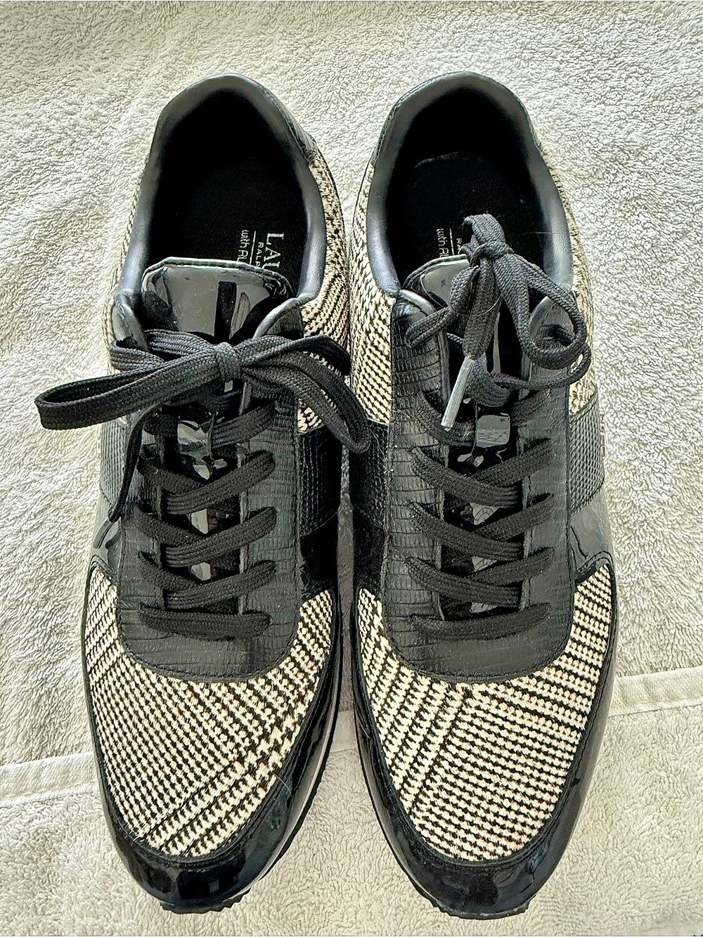 Lauren Ralph Lauren Houndstooth Sneakers in Black & Cream